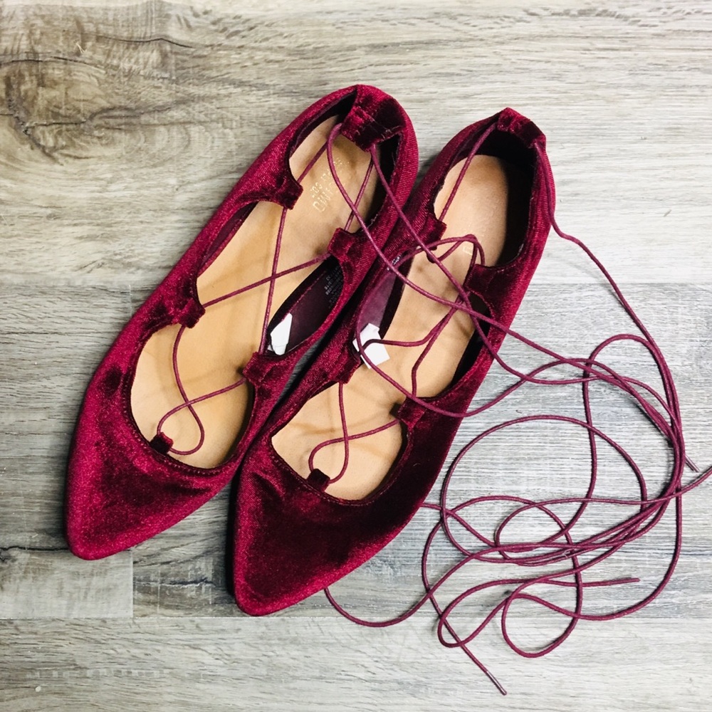 Lace up velvet flats